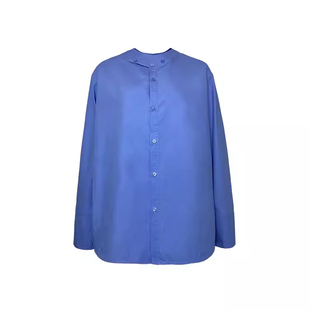 597c原创蓝色衬衫长绒棉法式简约显瘦慵懒气质上衣经典基础衬衣