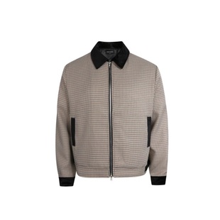 RTIMFD复古拼色千鸟格丝绒短款夹克定制面料双拉链翻领外套显身材