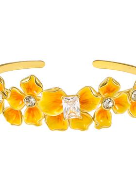 【南法风情】黄色花朵开口手镯女