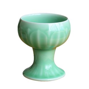 龙泉青瓷酥油灯油盏底座家用室内灯芯佛前供灯复古长明灯陶瓷油灯