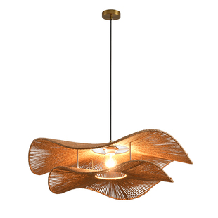 日式奶油风复古吊灯侘寂风民宿客厅卧室主灯北欧餐厅茶室编织灯具