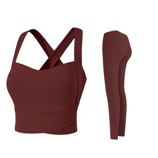 安可拉红瑜伽服套装女夏季新款弹力运动背心长袖提臀收腹健身长裤