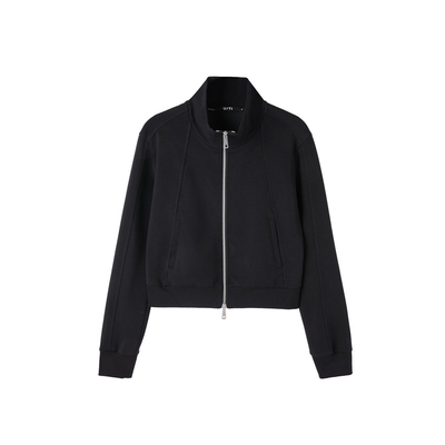 U/TI联名款黑色双拉链字母外套女莫代尔短款卫衣尤缇2025春季新款