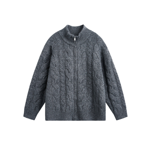 Dream made羊毛混纺新贵麻花开衫毛衣男款秋冬季老钱风针织衫外套