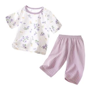 婴儿夏季套装短袖七分裤宝宝纯棉薄款新生分体夏天衣服男女童夏装