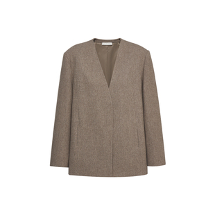 commuse memory 复古 V领羊毛交织西装外套气质百搭上衣+半裙套装