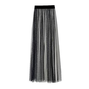 百搭白色单层纱裙女夏透明外搭一层网纱半身裙高腰中长款罩裙仙女