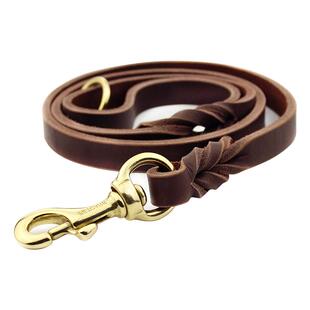 PETCARE进口头层牛皮宠物牵引绳狗牵引绳狗链狗绳德牧训练绳铜钩