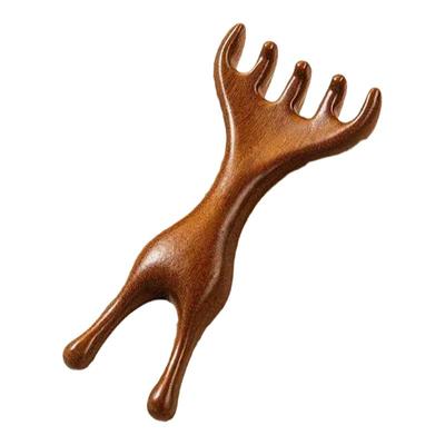 新款双头按摩梳经络五爪梳两用鼻刮鹿角青蛙梳耙子长柄头疗推拿