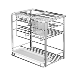 四季沐歌304实心不锈钢调味拉篮抽屉式厨房橱柜墙边极窄柜收纳柜