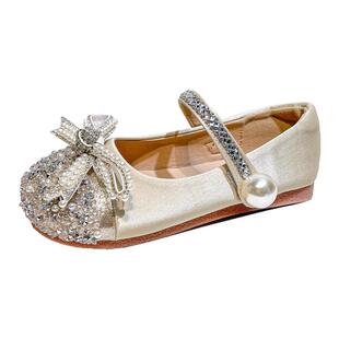 真皮女童水晶公主鞋儿童小皮鞋艾莎亮晶晶配礼服鞋春秋季演出单鞋