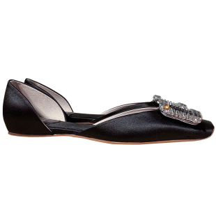 RV方扣水钻中空平底单鞋女夏方头绸缎面浅口婚鞋瓢鞋法式伴娘女鞋