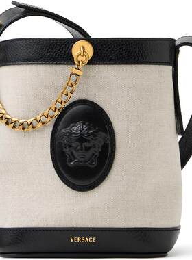 【秀场同款】VERSACE/范思哲 女士Pivot迷你帆布水桶包