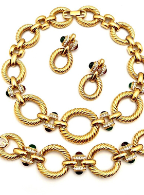 vintage古董首饰项链水晶镀金