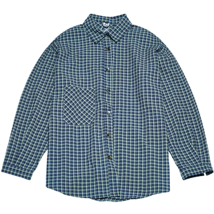 STILLYOU多搭中性蓝绿格子长袖衬衫oversize中长款衬衣上衣早秋韩