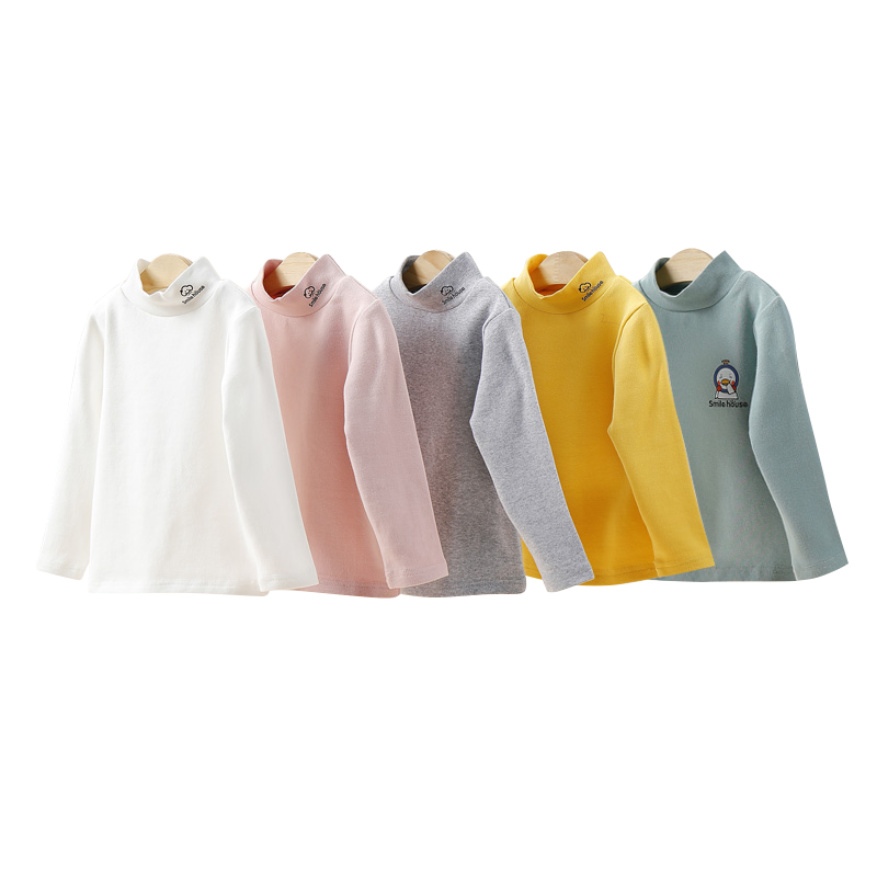 男童加厚纯棉打底衫儿童秋冬半高领加绒保暖t恤秋衣女童女孩上衣