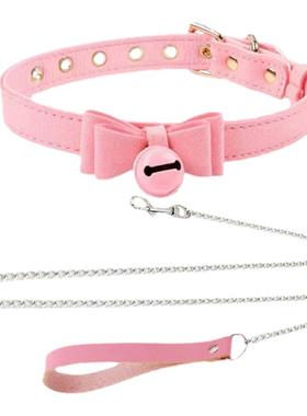 蝴蝶结颈圈女cosplay牵引绳铃铛
