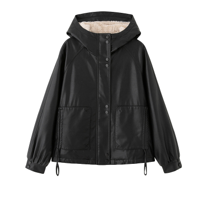 大帽子加绒加厚皮衣外套真皮棉服