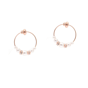 日系经典百搭微镶水钻人造珍珠串珠小圆圈耳环圆环弹性耳夹无耳洞