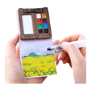 胡桃木调色盘创意木盒便携水彩颜料分装盒可拆卸折叠出游神器迷你画板美术生专用写生画画绘画工具套装小画板
