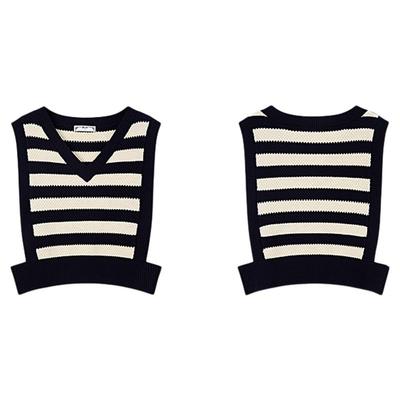 PIT撞色横条纹V领无袖背心马甲针织衫女2025夏薄款透气叠穿上衣
