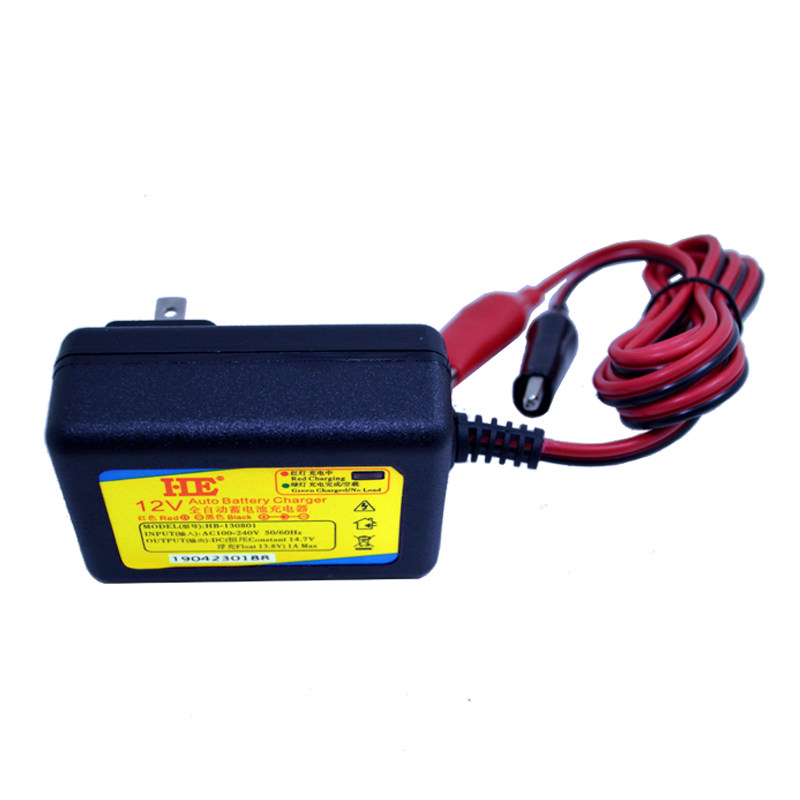 HE品牌12V智能电瓶充电器12伏摩托车蓄电池充电机13.8V1A接反保护