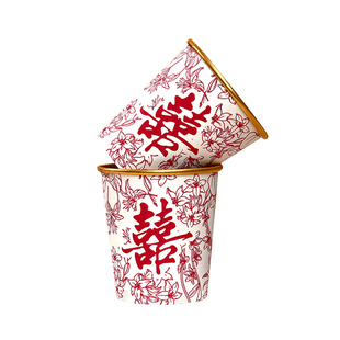 结婚金箔一次性纸杯敬茶敬酒婚礼宴席加厚喜字水杯子高档婚庆用品