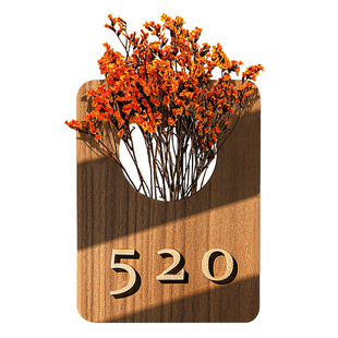 插花门牌号高级感家用入户门号码牌定制高档民宿数字实木个性发光房号别墅住宅户外门口轻奢创意装饰挂牌订制