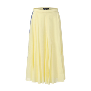 Thingness淡黄色侧面反光撞色条纹宽松中腰大摆裙长裙