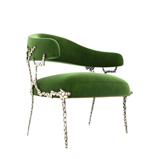 轻奢纯铜布艺餐椅小众设计师客厅高端休闲椅豪宅卧室高级感化妆椅