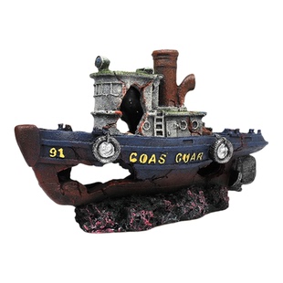 跨境鱼缸造景沉船水族箱装饰假山破船渔船海底旧船躲避屋创意摆件