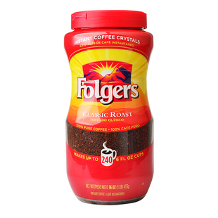 美国原装福爵Folgers Classic Roast Instant Coffee纯黑速溶咖啡