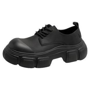 鞋子男鞋冬季马丁靴低帮厚底潮鞋2025新款休闲鞋黑色真皮大头皮鞋