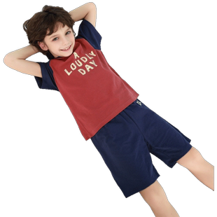 英博伦夏季男童睡衣纯棉宽松儿童家居服小男孩短袖套装薄款中大童