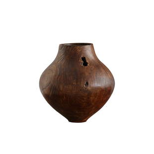 形上中古风实木器花瓶侘寂风客厅桌面仿古铜水果盘装饰品挂画摆件