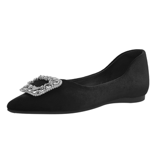 达芙妮法式尖头单鞋女2025新款秋季浅口鞋子方扣气质瓢鞋绒面女鞋