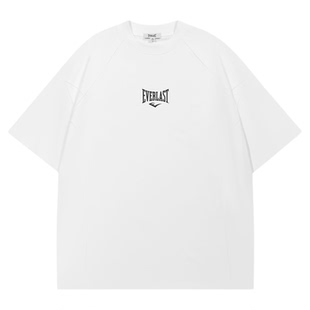 美国EVERLAST拳击落肩宽松纯棉简约休闲运动男女同款白色短袖t恤