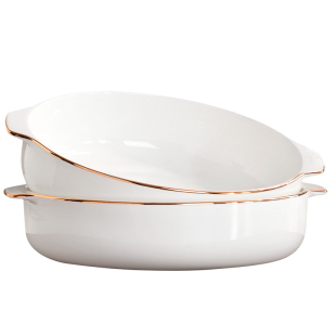 金边骨瓷餐具加深盘子蒸蛋碗双耳汤碗蒸蛋羹专用碗创意网红蒸饭碗