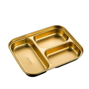 304不锈钢餐盘金色调料盘分格小吃盘菜盘幼儿园学生餐盒韩式餐具