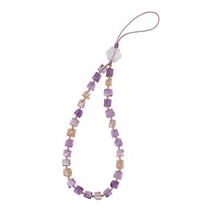 琼睿天然高品质水晶方糖手机链挂绳招财高级手腕挂件水晶紫水晶精致手机壳紫色挂饰手机挂链挂件女士链子小众