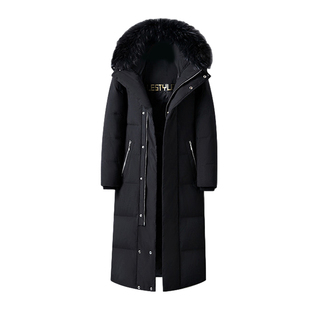 啄木鸟新款中老年羽绒服男长款过膝加厚大码爸爸毛领外套派克冬装