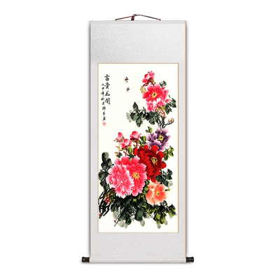 牡丹卷轴挂画花开富贵客厅装饰画