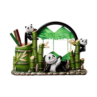 国风熊猫文创笔筒流沙画摆件装饰办公室教师节礼物纪念品商务定制