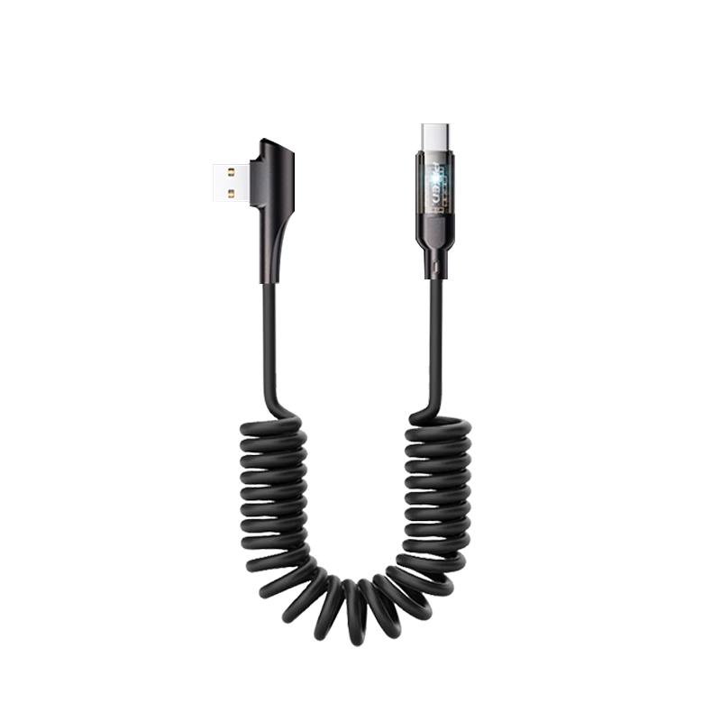 品胜弯头66W弹簧数据线6A快充usb适用华为苹果16 e车载充电线carplay摩托车15伸缩收纳便携carlife导航type c