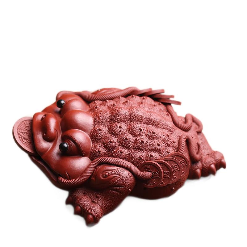 宜兴原矿紫砂茶宠摆件三足金蟾招财名家全手工精品可养茶玩茶具