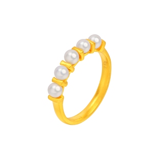 老庙黄金足金999珍金珍意心间古法花丝间珠珍珠戒指固口优雅正品