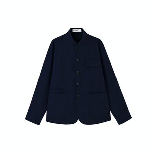 Herz法工蓝立领工装夹克巴恩风中式复古宽松外套百搭男女同款上衣