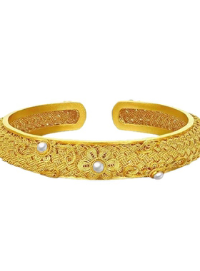 宫廷风花丝珍珠镀金手镯女款