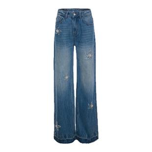 【田曦薇同款】ROCHAROMMA 2025秋新款订珠贴布花牛仔裤女休闲裤