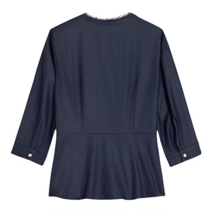 Aquascutum/雅格狮丹2026春夏新品女士格纹蕾丝领修身七分袖衬衫